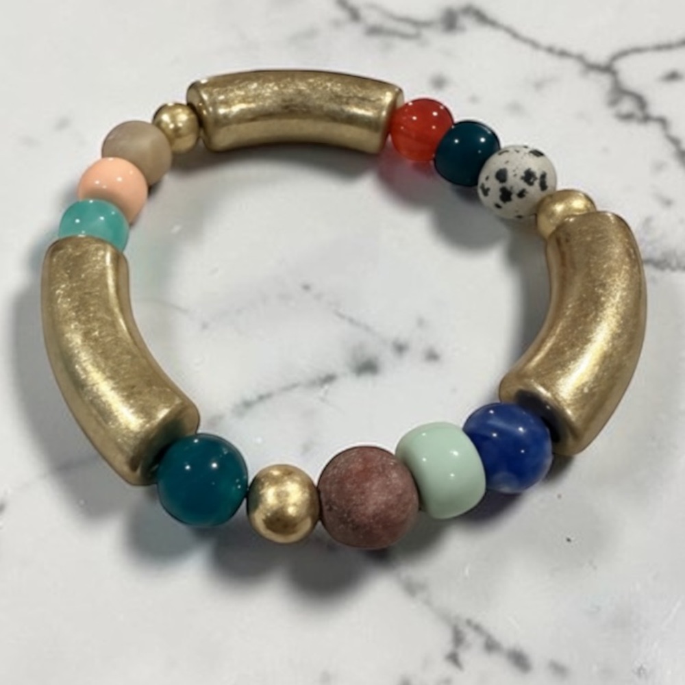 Plunder Gold Beaded Stretch Bracelet | Colorful Boho Statement Jewelry